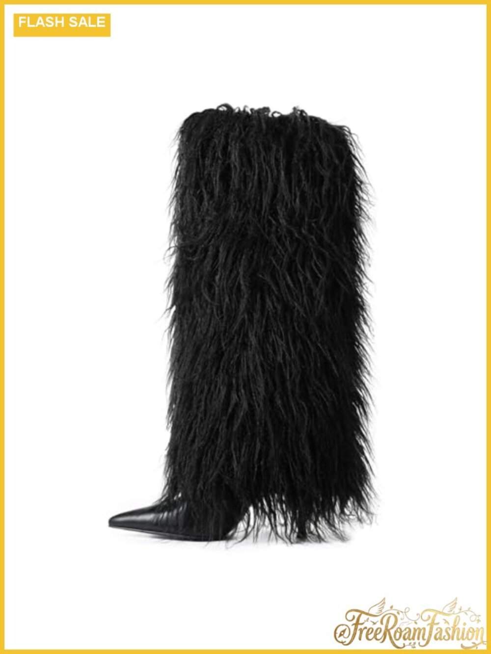Fold Over Faux Fur Knee High Boots Pointed Toe Stiletto Heel Winter Women's